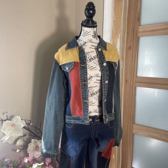 Azzure Denim Jacket Jeans Pants Set Suit Straight Y2K Vintage Hip Hop Corduroy - Picture 2 of 7